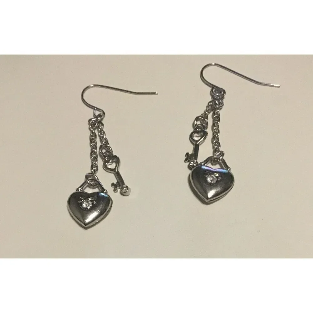 Silver Hearts & Keys Necklace & Earrings